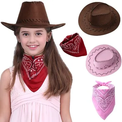 Kids Boys Girls Western Flet Cowboy Hat With Paisley Bandana Square Scarf Set • $10.22