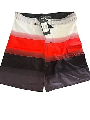 B. Split Stretch Action Sports Surf 4 Way Board Shorts Red Black White Sz L NWT • $19.99