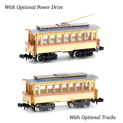 N Scale Woody Joe Classic Wooden Streetcar & Passenger Coach Kit W/Trolley Pole • $114.99