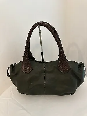 Paolo Masi Dark Forest Pebbled Leather Brown Braided Handle Satchel Tote Handbag • $59.99