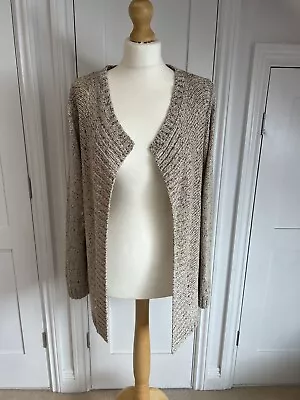 M&S Per Una Cardigan Size 14 Knitted Beige Longline Open Front Good Condition • £9