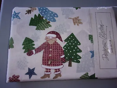 Vtg DESIGNERS COLLECTION Patchwork Santa~Reindeer Fabric Tablecloth - 60 X102  • $12.95