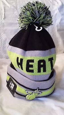 MIAMI HEAT New Era HWC Mens Knit Pom Winter Hat (NEON GREEN BLACK GRAY) RARE • $49.99