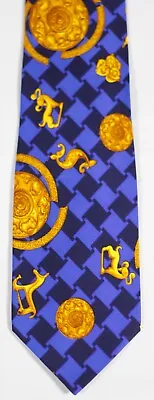 Gianni Versace Jewelrychecks In Bright Bluegoldsblack 57 X 3 3/4 Silk Tie Euc • $44.99