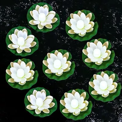 9 Pcs Lotus Floating Pool Lights Battery Operated Floating Flowers Artificial... • $33.62