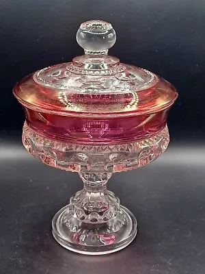 Vintage Kings Crown Ruby Flashed Thumbprint Glass Compote 7  • $12