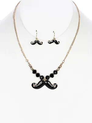 Black Mustache Double Chain Necklace Set • $12.95