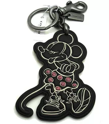 NWT COACH X Disney Minnie Leather Bag Charm Key Chain Dogleash Clip Black F27700 • $94.17