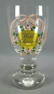 Early 20th Century German Bohemian Wohl Becommes Pink Roses & Bow Ale Glass • $65