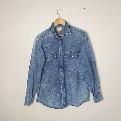 Men's Lois Blue Stone Washed Shirt Denim Casual Long Sleeve Acid Vintage Size S • £16.95