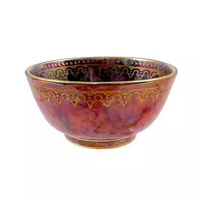 Miniature Art Deco Daisy Makeig-Jones Wedgwood Orange Red Fairyland Lustre Bowl • £245