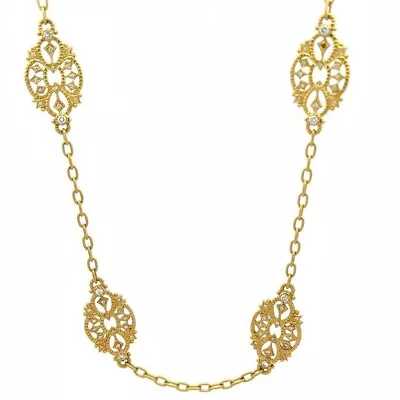 Judith Ripka Diamond Necklace 18k Yellow Gold 6 Floral Motifs • $3799