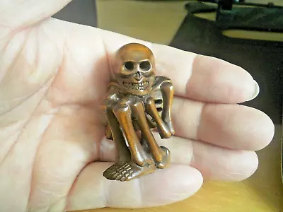 1a.. Hand Carved Wood Netsuke Skeleton Sits With Knees Up Boxwood Figure • £29.99