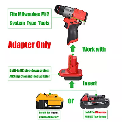 Adapter Fits Milwaukee M18 RED / DeWalt 20V Li-Ion Battery To Milwaukee M12 Tool • $14.85