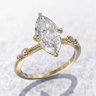 Women Engagement Ring Marquis Cut 2Ct Dimond Lab Created 14k Yellow Gold Plated • $90.99