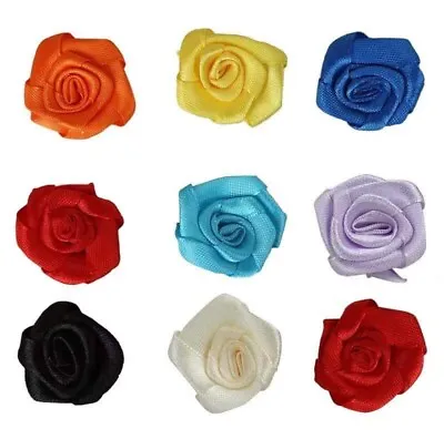 £2.49 • Buy 25x Small Mini Satin Ribbon Flowers Rose Wedding Decor Sewing Appliques DIY