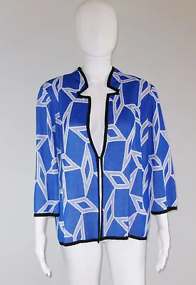 Ming Wang Women’s Knit Blue Black White Cardigan Sweater SZ L One Hook • $46.99