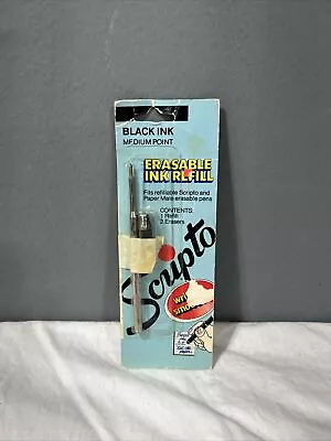 Vintage Scripto Erasable Ink Refill Black Ink Medium Point With Erasers NOS K • $6