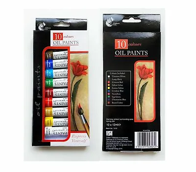 Oil Art Paint 10 Tubes Set - 12ml Assorted Colours Artist Craft Canvas Brush • £4.50