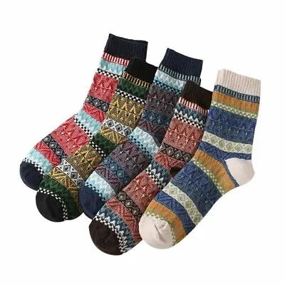 US - 5 Pairs Men's Wool Cashmere Socks Lot Thick Warm Water Ripples Soft Socks • $15.98