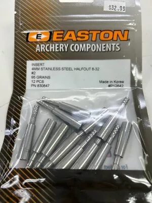 Easton Inserts 4MM Stainless Steel Halfout Insert 95 Grains #2 12 Pack 30847 • $22.99