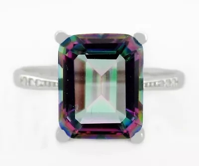 LAB CREATED 3.88 Cts MYSTIC TOPAZ & WHITE SAPPHIRES RING .925 SILVER - NWT • $0.99