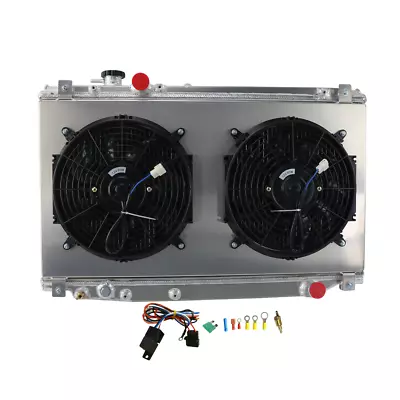 3 Rows Radiator+Shroud Fan For 1993-1998 95 96 Toyota Supra JZA80 2JZ-GTE 3.0 MT • $293.55