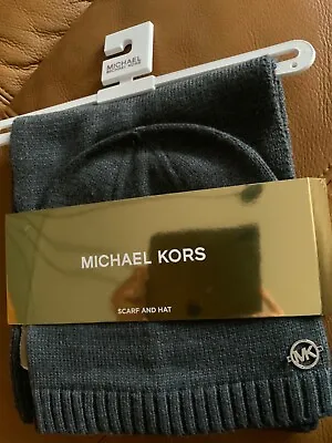 MICHAEL KORS RIB SCARF BELLYBAND HAT SET Charcoal NWT $98 Hat Scarf Gift Set MK • $29.99