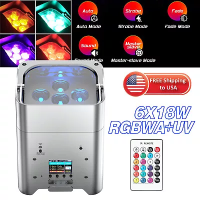 RGBWA+UV LED PAR Light Rechargeable Battery DJ Light Wireless APP DMX Control • $109.99