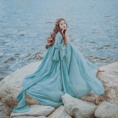 £31.19 • Buy Women Fairy Medieval Maxi Dress Renaissance Princess Beach High Waist Prom Gown