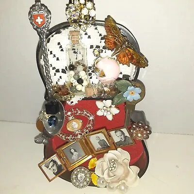 Vintage Jewelry Mixed Media Found Object Shadowbox Violin 11 Inches • $19.47