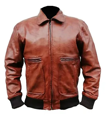 Mens Biker G2 Raider Genuine Cowhide Brown Leather Bomber Jacket • $149.99