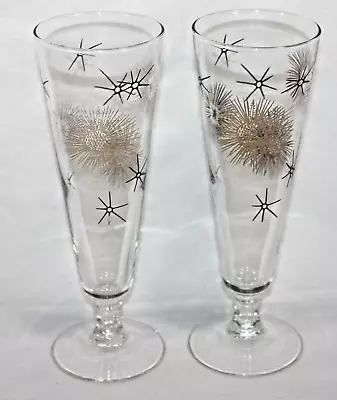 Vintage Gold & Black Atomic Starburst Glasses MCM- Set Of 2 Pilsner • $19.99