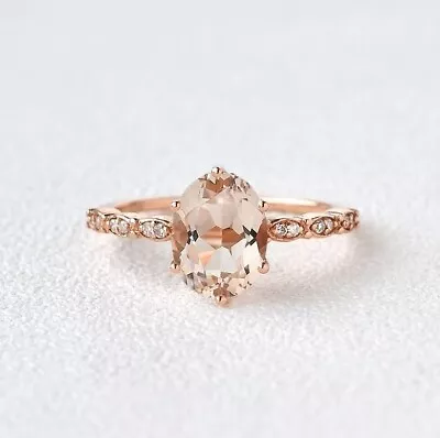 Natural Pink Morganite Engagement Ring 14K Rose Gold Plated Oval Shape Jewelry • $383.02