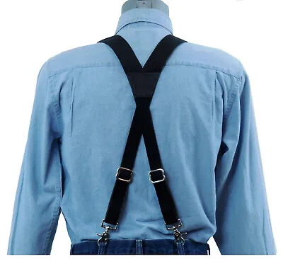 Heavy Duty Black Nylon X-Back Suspenders Scissor Trigger Snaps USA MADE • $28.95
