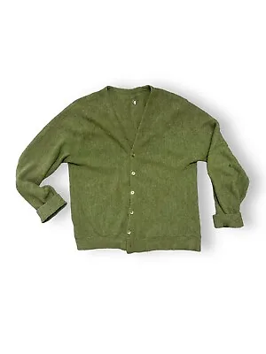 Vintage 50s 60s Green Mohair Wool Cardigan Sweater Grunge Kurt Cobain Mens Sz XL • $95