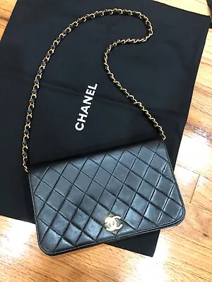 Chanel Classic Mini Full Flap Shoulder Bag 24k Gold-Plated Hardware Vintage • $1495