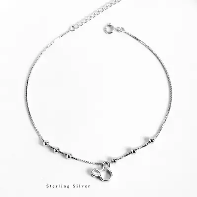 Sterling Silver MICKEY MOUSE Ball Beads Charm Chain Anklet Bracelet Gift Box G1 • $15.95