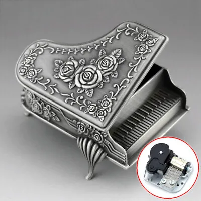 Alloy Piano Box Music Box Rose Embossment Wind Up Xmas Birthday Present Gift Toy • £31.19