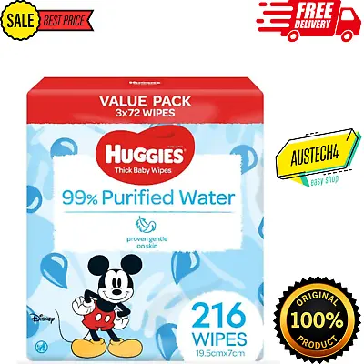 $20.50 • Buy New Huggies Thick Baby Wipes 99% Purified Water 216 Wipes 99% Purified Water