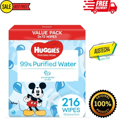 $20.50 • Buy New Huggies Thick Baby Wipes 99% Purified Water 216 Wipes 99% Purified Water
