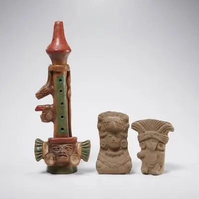 Mexican Aztec Inca Mayan Tribal Terracotta Clay Pottery Warrior Flute Vase Lot • $120