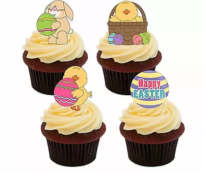 Easter Bunny & Chicks - Edible Stand-up Cup Cake Toppers Fairy Bun Decorations • £2.99