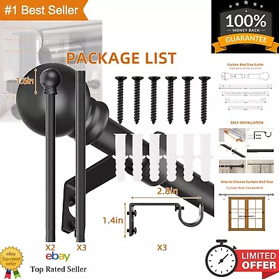 Adjustable Black Curtain Rods Set With Premium Metal Material - Effortless Setup • $25.99