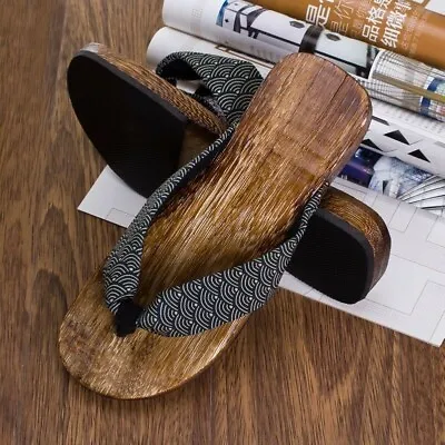 Mens Summer Japanese Geta Clogs Flip Flops Thong Sandals Wooden Slippers Shoes • $44.44