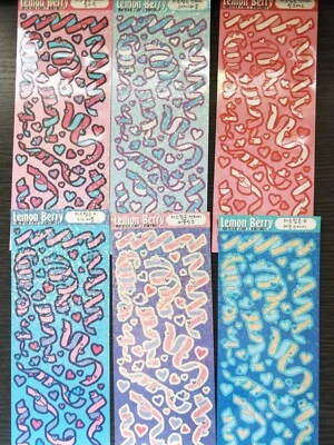 $5.50 • Buy Lemon Berry Iridescent Ribbons Hearts Sticker Sheets Bullet Journal Scrapbook