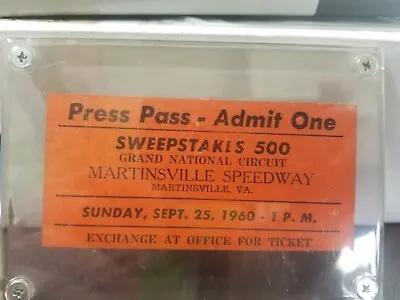 1960 Martinsville Old Dominion 500 Ticket Stub PRESS Rex White Winner NASCAR • $52