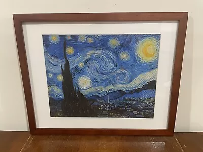 Vincent Van Gogh Starry Night Painting Brown Framed Print 15x12 Wall Art Moon • $29.99