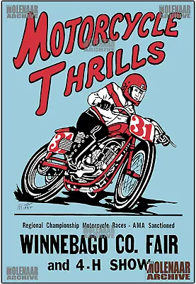 Vintage Motorcycle Regional Championship Race Poster - Winnebago Co. AMA 1950s • $17.99