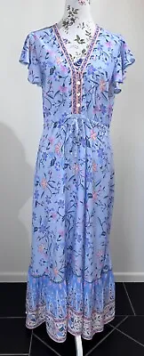 $34 • Buy IRIS MAXI Boho Floral Blue Maxi Dress. NWT. Sz 10-12